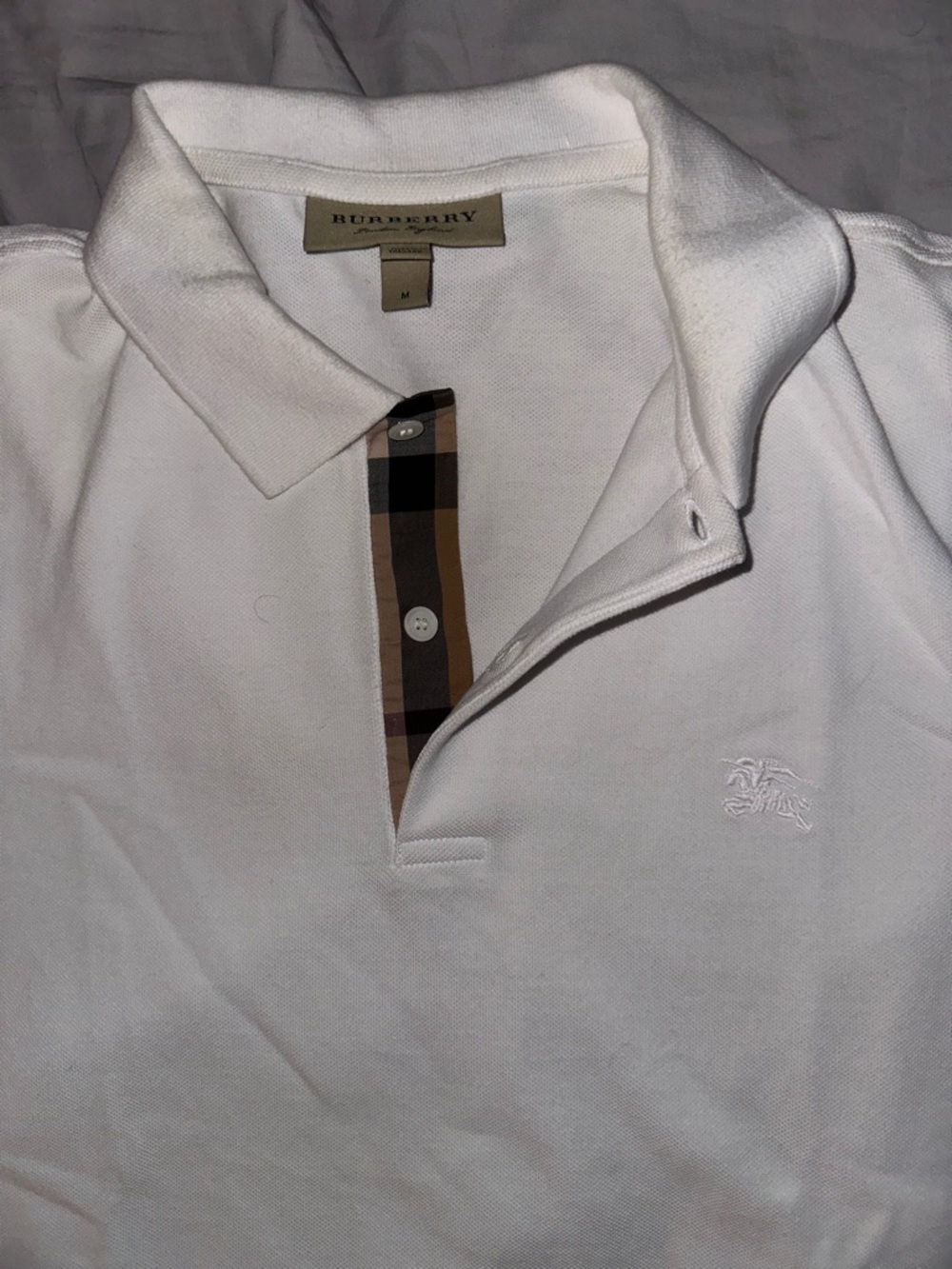 Burberry White Polo with Signature Beige Check Placket